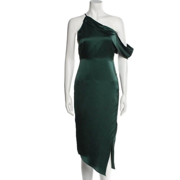 Michelle Mason Intermix 100% Silk Midi Dress One Shoulder Size 2 NWT - Picture 1 of 12